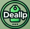 deallp logo - A minimalist green round logo featuring the name 'deallp' and a tag icon symbolizing deals and partnerships